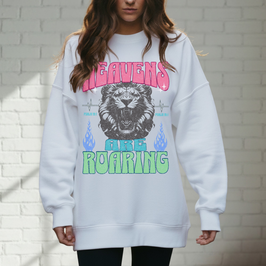Lion Heavens are Roaring Sweatshirt, Christian Clothing, Soft Cozy, Faith Wear, Graphic Sweatshirt