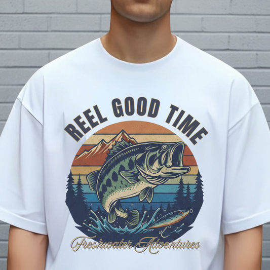 Reel Good Time Fishing Shirt, Bass Fishing T-Shirt, Vintage Graphic Tee, Outdoors Tee - Staggs Styles Co