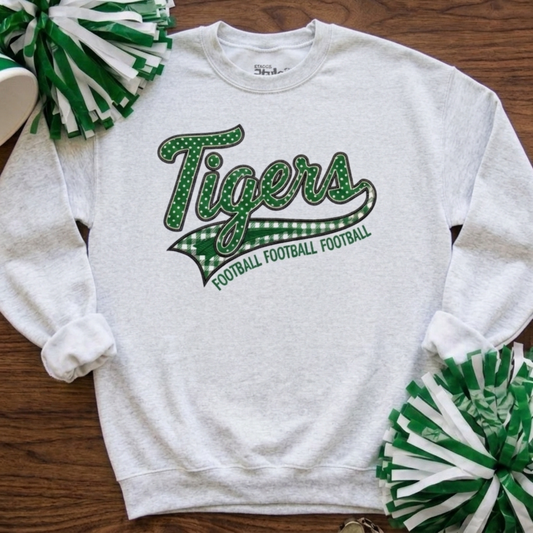 Tigers Football Crewneck Sweatshirt | Retro Game Day Mama & School Spirit Pullover | Green