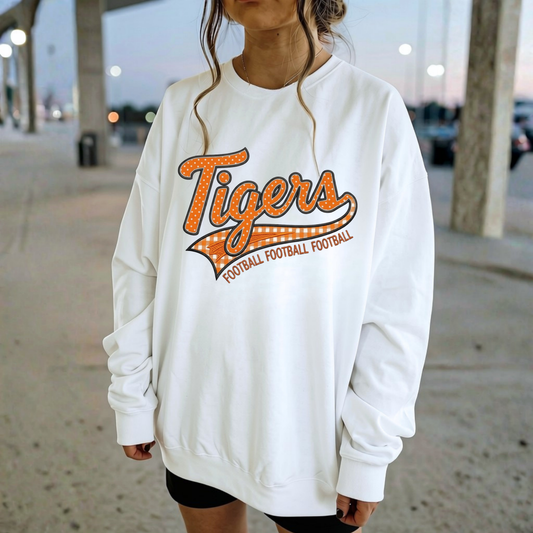 Tigers Football Crewneck Sweatshirt | Retro Game Day Mama & School Spirit Pullover | Orange