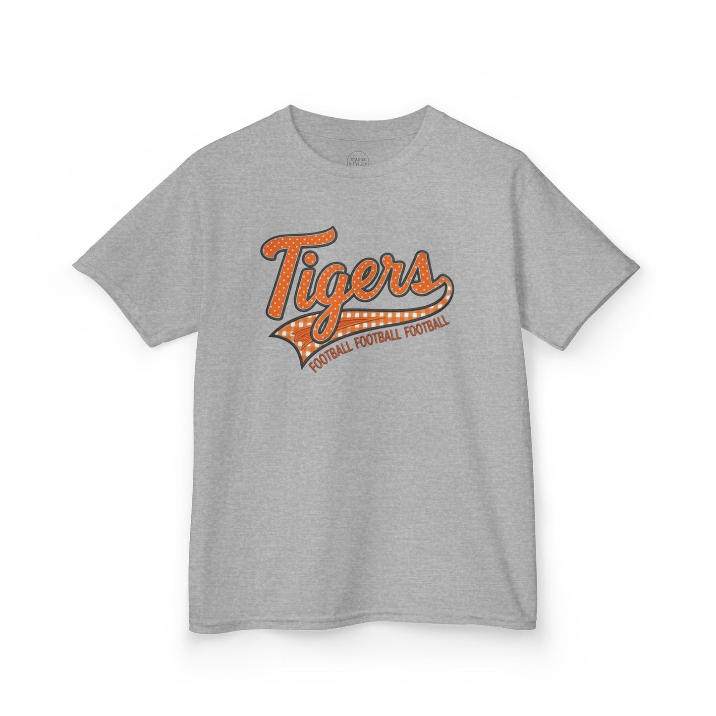 Tiger Football Retro Script Kids Tee | Vintage Tigers Game Day Shirt | School Spirit Tiger Football Tee | Orange