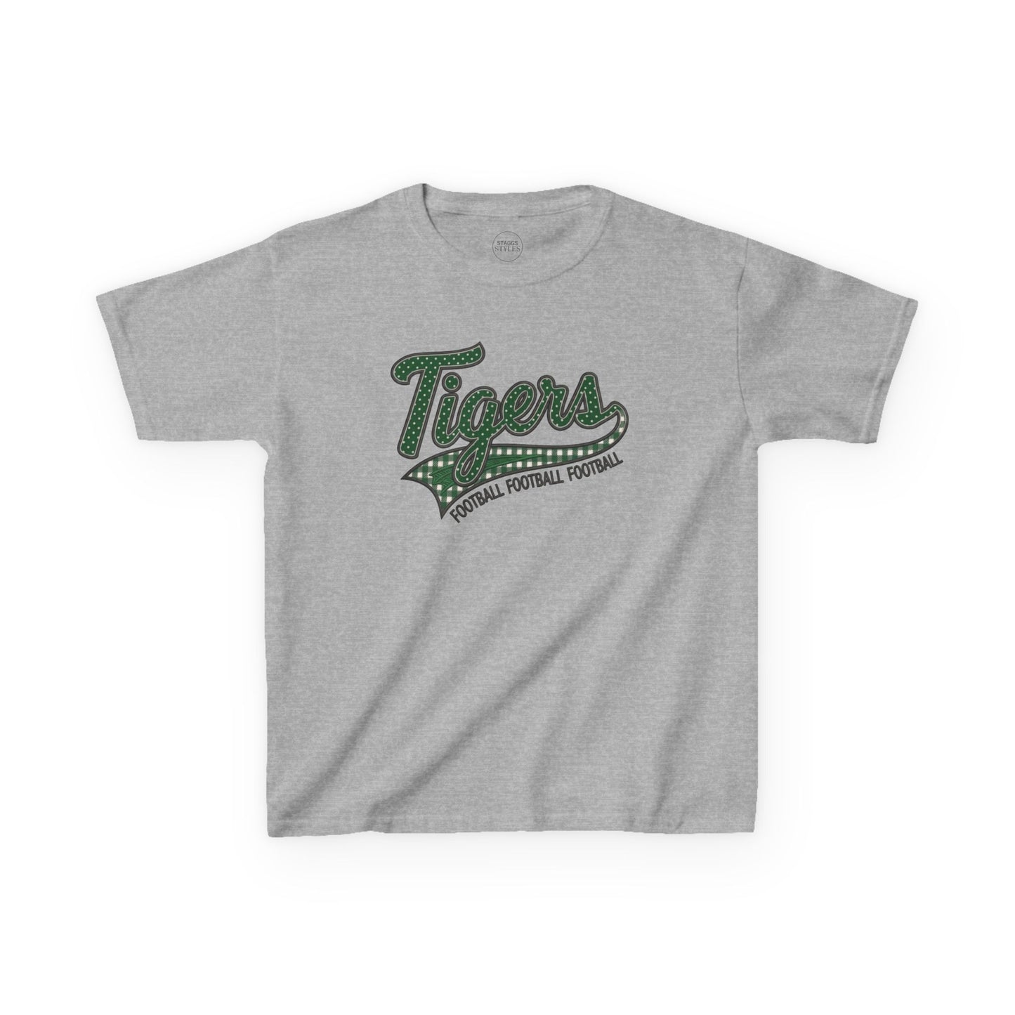 Tiger Football Retro Script Kids Tee | Vintage Tigers Game Day Shirt | School Spirit Tiger Football Tee