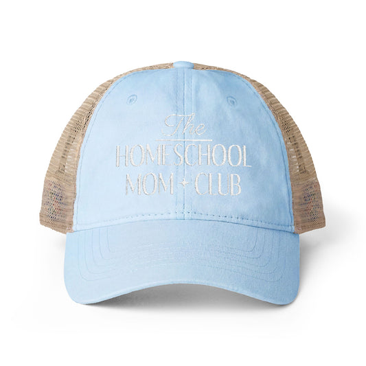 Women's Washed Mesh-Back Cap, Homeschool Mom, Floral Hat, Camo Hat, SnapBack, Ponytail Hat, Makeup Resistant Hat