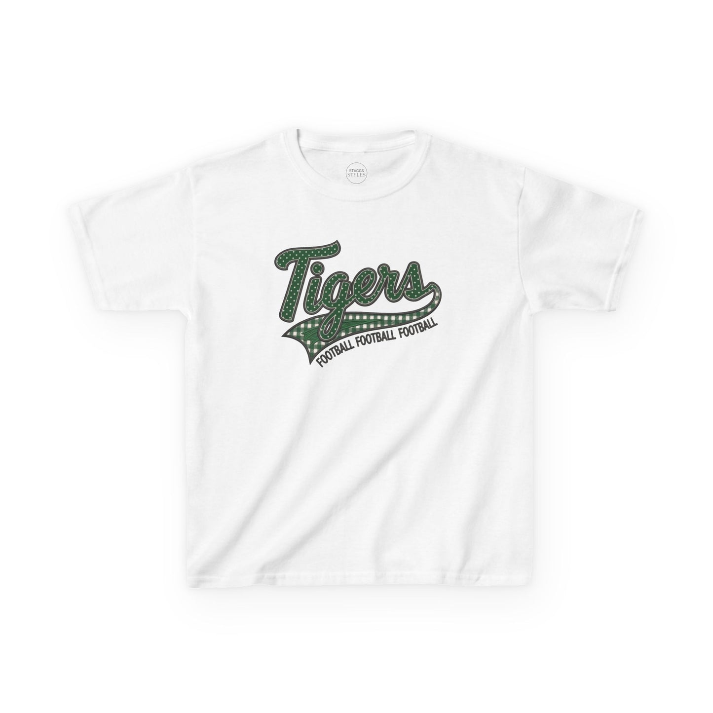 Tiger Football Retro Script Kids Tee | Vintage Tigers Game Day Shirt | School Spirit Tiger Football Tee