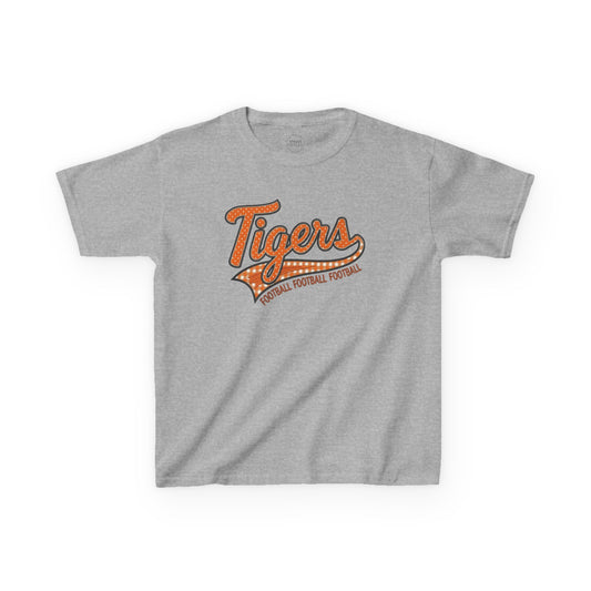 Tiger Football Retro Script Kids Tee | Vintage Tigers Game Day Shirt | School Spirit Tiger Football Tee | Orange