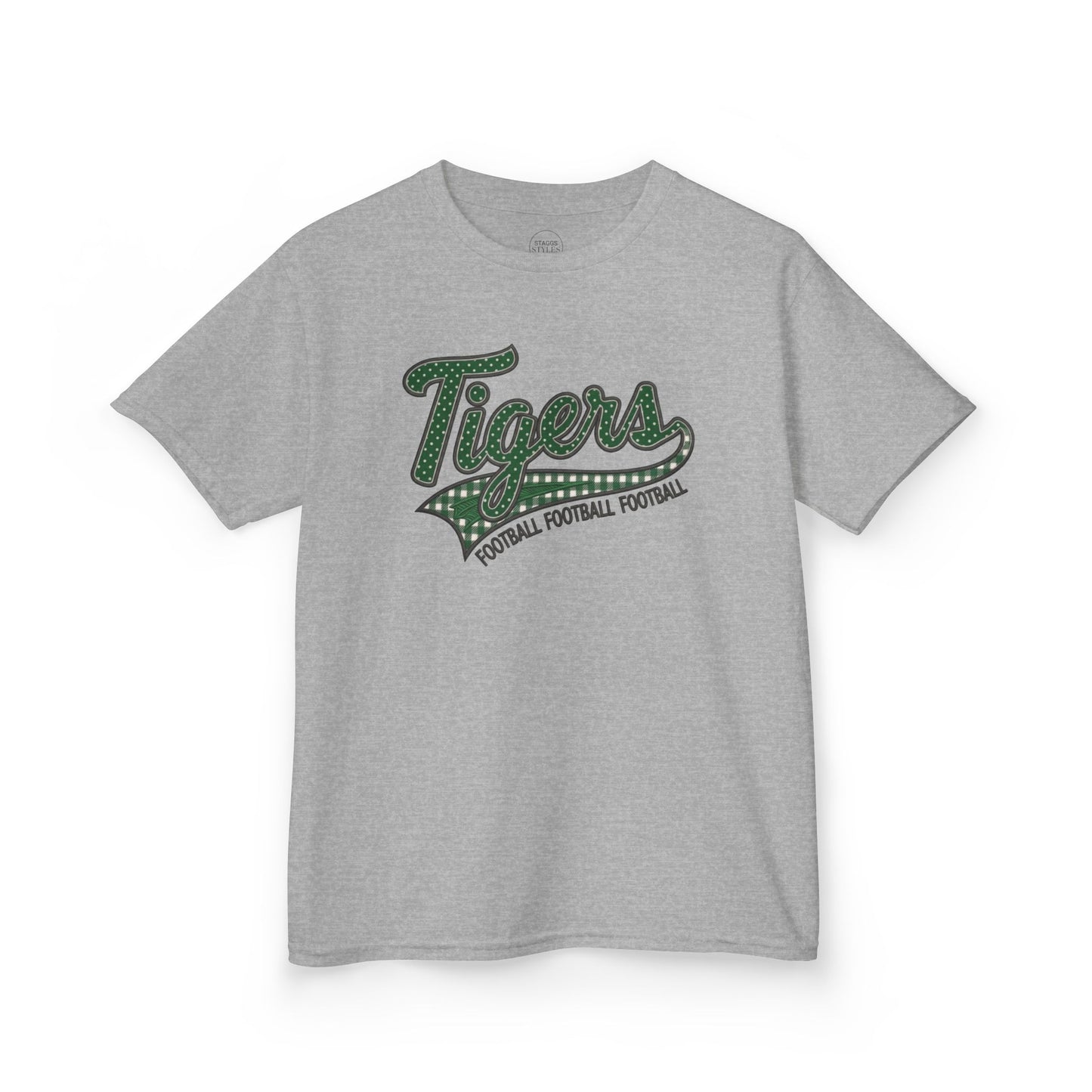 Tiger Football Retro Script Kids Tee | Vintage Tigers Game Day Shirt | School Spirit Tiger Football Tee