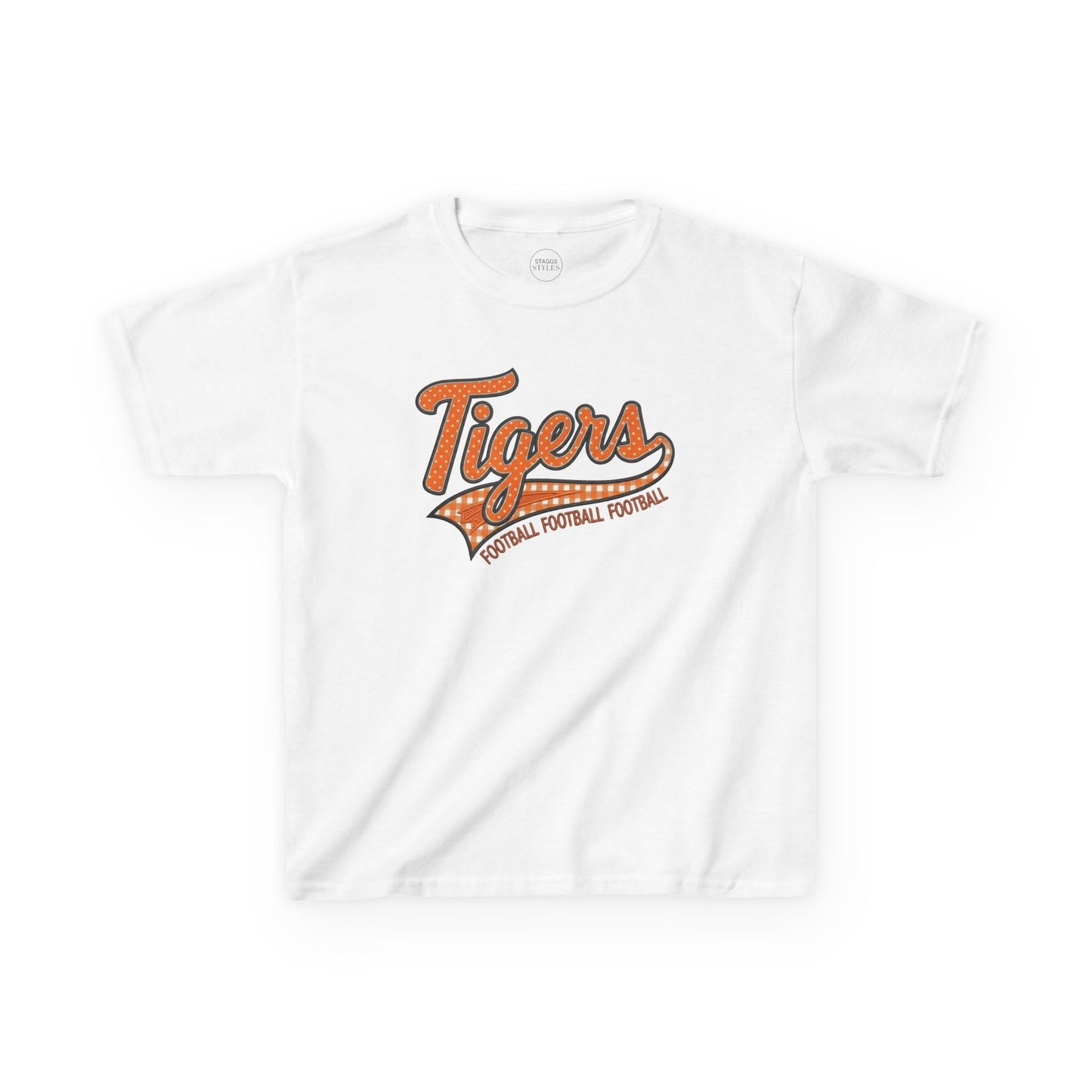 Tiger Football Retro Script Kids Tee | Vintage Tigers Game Day Shirt | School Spirit Tiger Football Tee | Orange