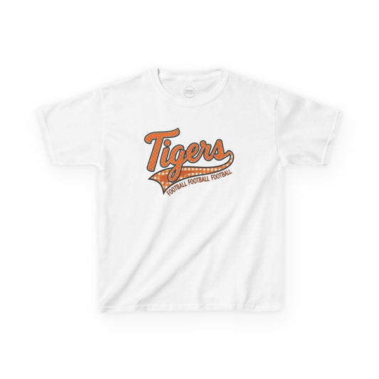 Tiger Football Retro Script Kids Tee | Vintage Tigers Game Day Shirt | School Spirit Tiger Football Tee | Orange