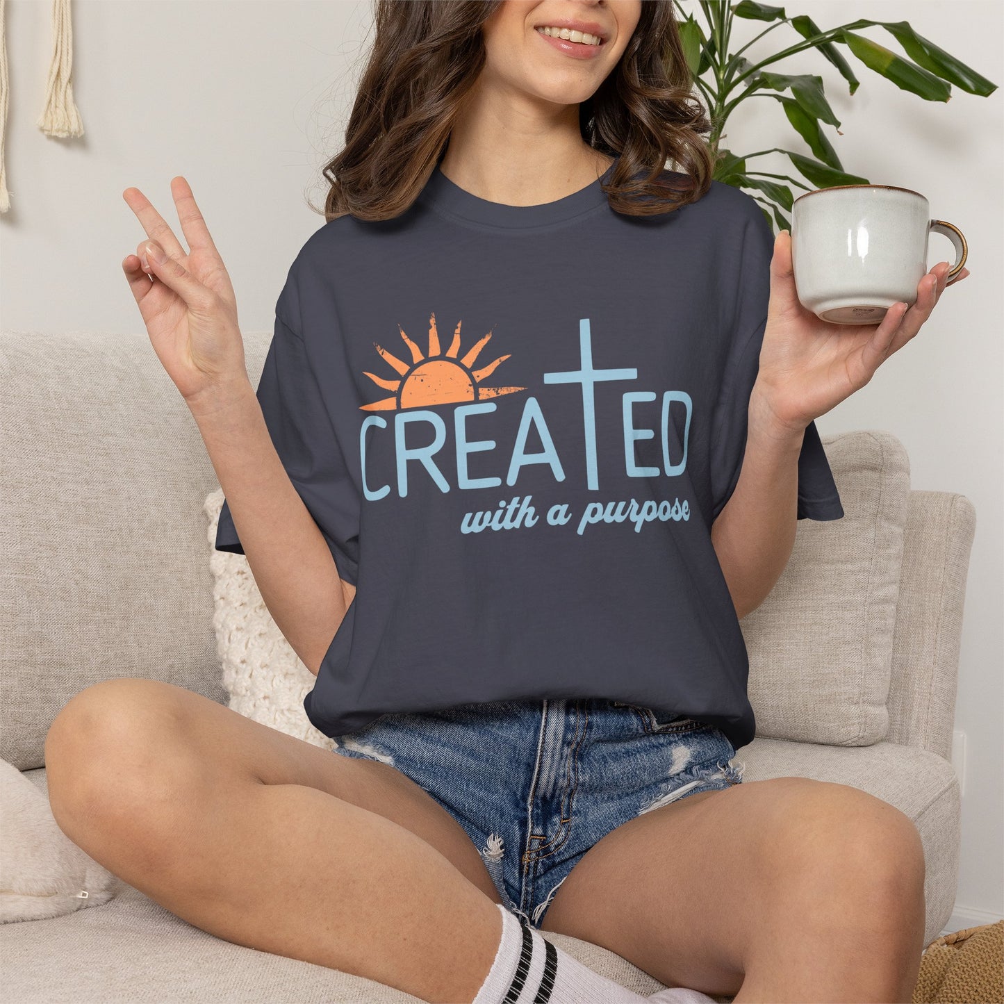 Created With a Purpose Shirt, Faith-based Graphic Tee, Aesthetic Cross Tee, Christian T-Shirt, Soft Cotton Shirt