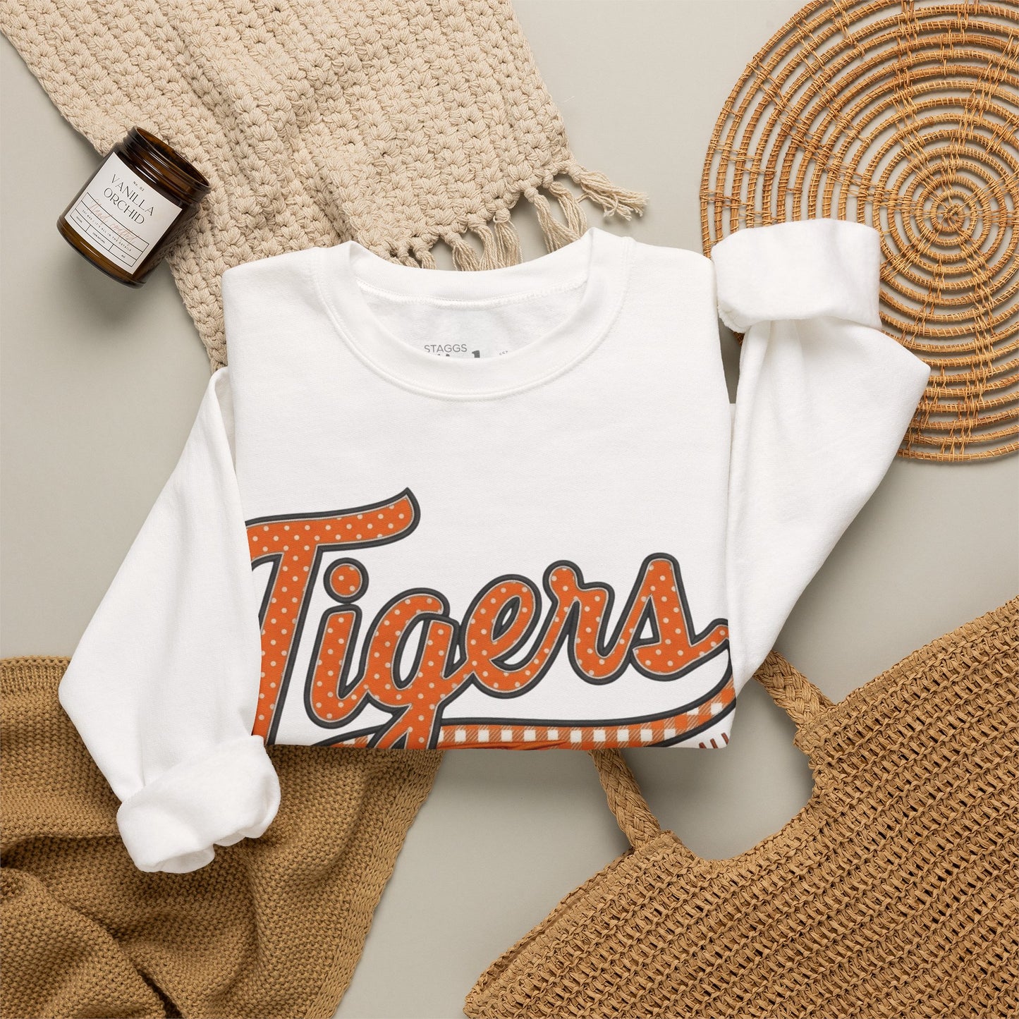 Tigers Football Crewneck Sweatshirt | Retro Game Day Mama & School Spirit Pullover | Orange