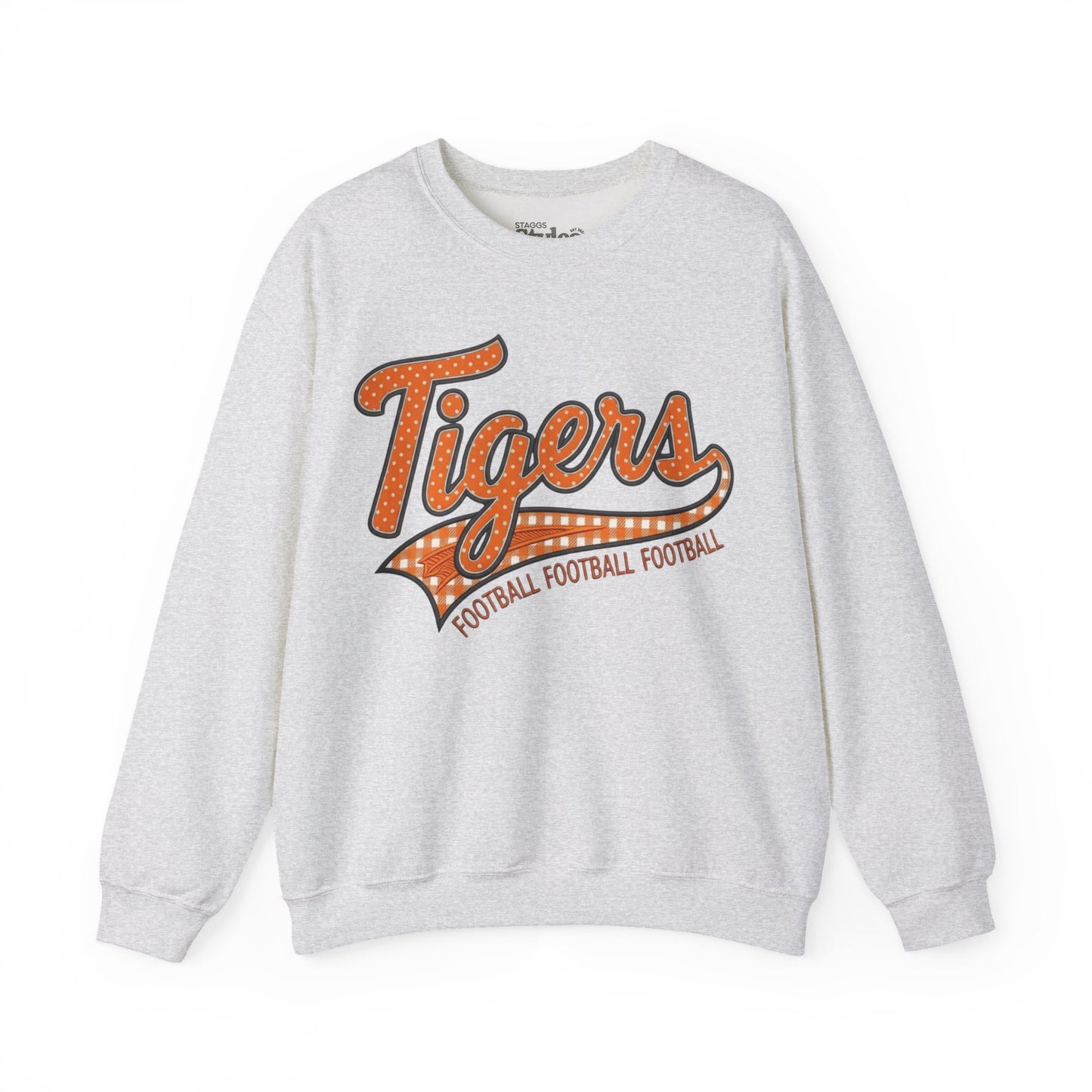 Tigers Football Crewneck Sweatshirt | Retro Game Day Mama & School Spirit Pullover | Orange