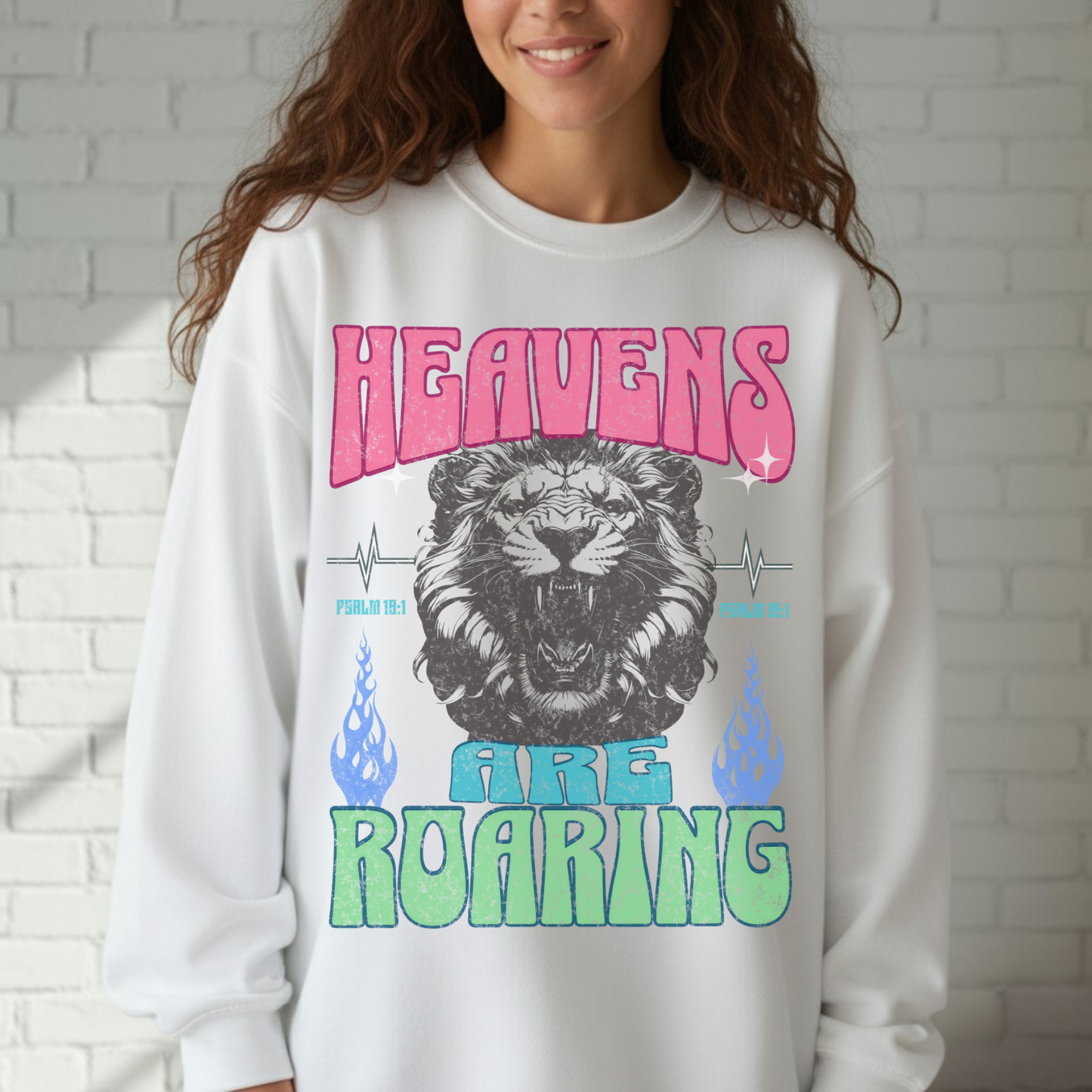 Lion Heavens are Roaring Sweatshirt, Christian Clothing, Soft Cozy, Faith Wear, Graphic Sweatshirt