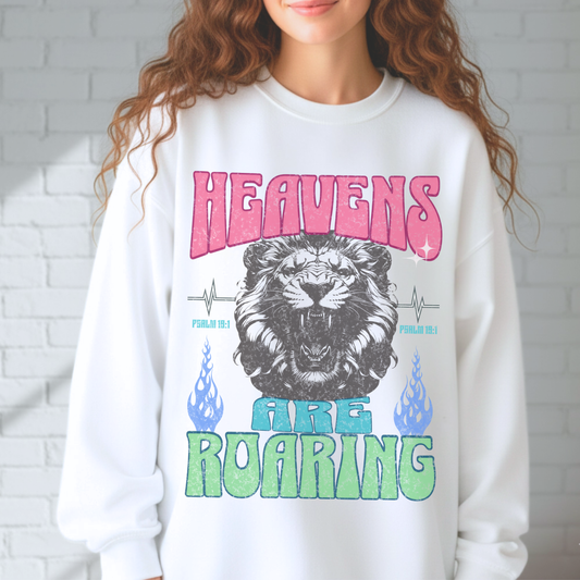 Lion Heavens are Roaring Sweatshirt, Christian Clothing, Soft Cozy, Faith Wear, Graphic Sweatshirt