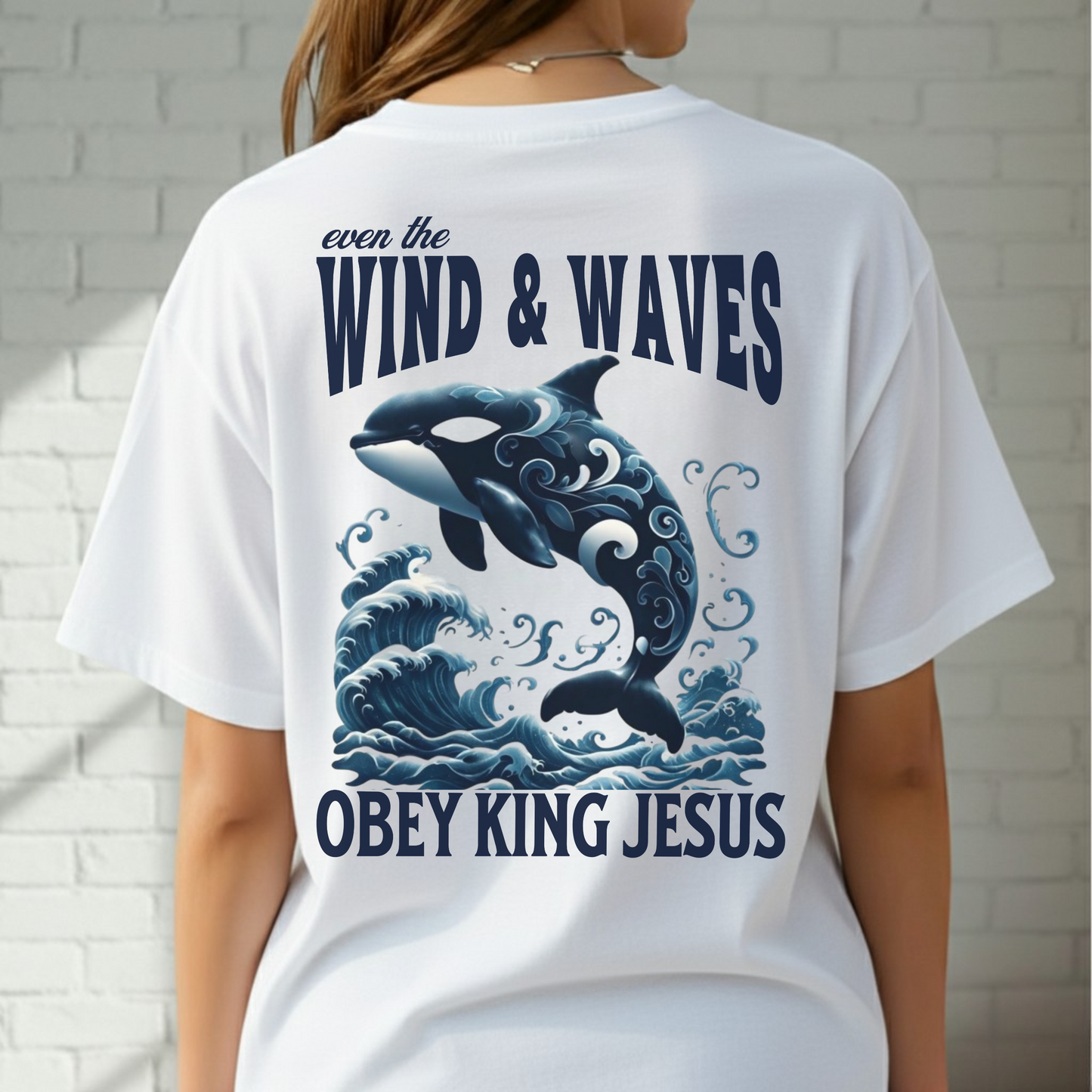 Wind & Waves Obey King Jesus Tee, Church Tee, Casual Christian Shirt, Ocean, Whale, Spiritual Tee