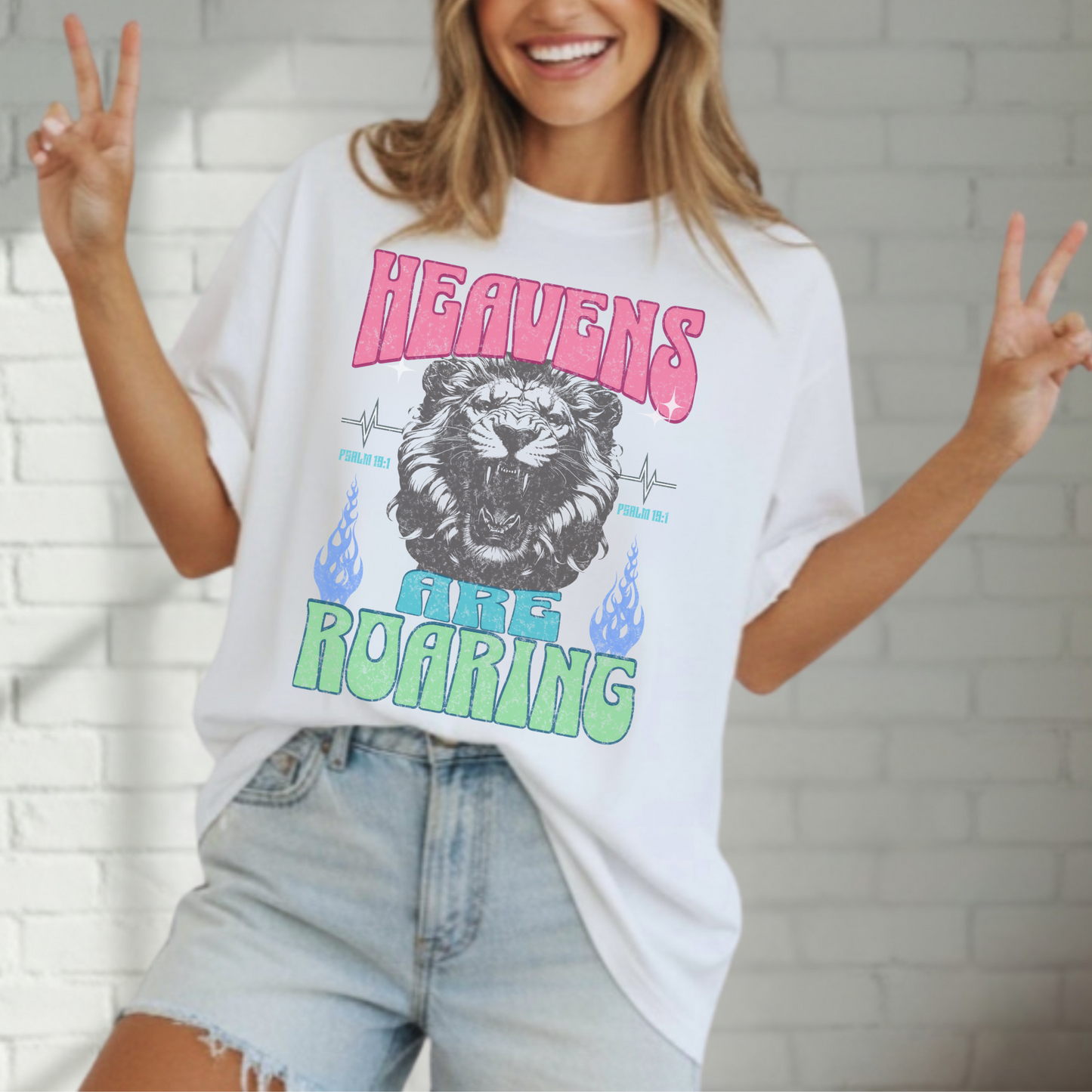 Heavens are Roaring Lion Shirt, Colorful Graphic Tee, Christian Apparel, Faith, Church Wear