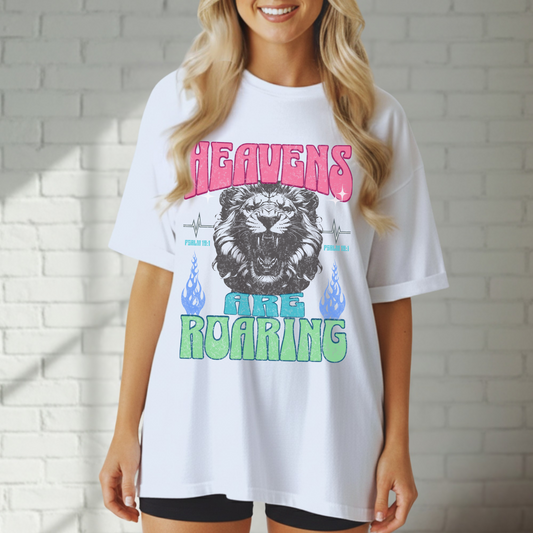 Heavens are Roaring Lion Shirt, Colorful Graphic Tee, Christian Apparel, Faith, Church Wear