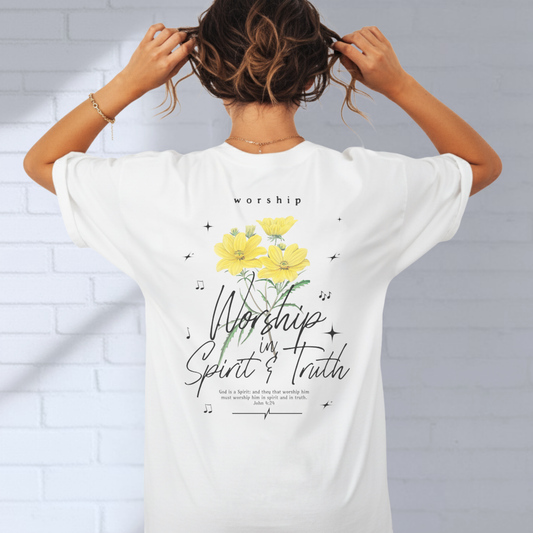 Worship in Spirit & Truth Shirt, Vintage Style, Bible Verse T-Shirt, Christian Faith Tee, Wild Flower, Cotton