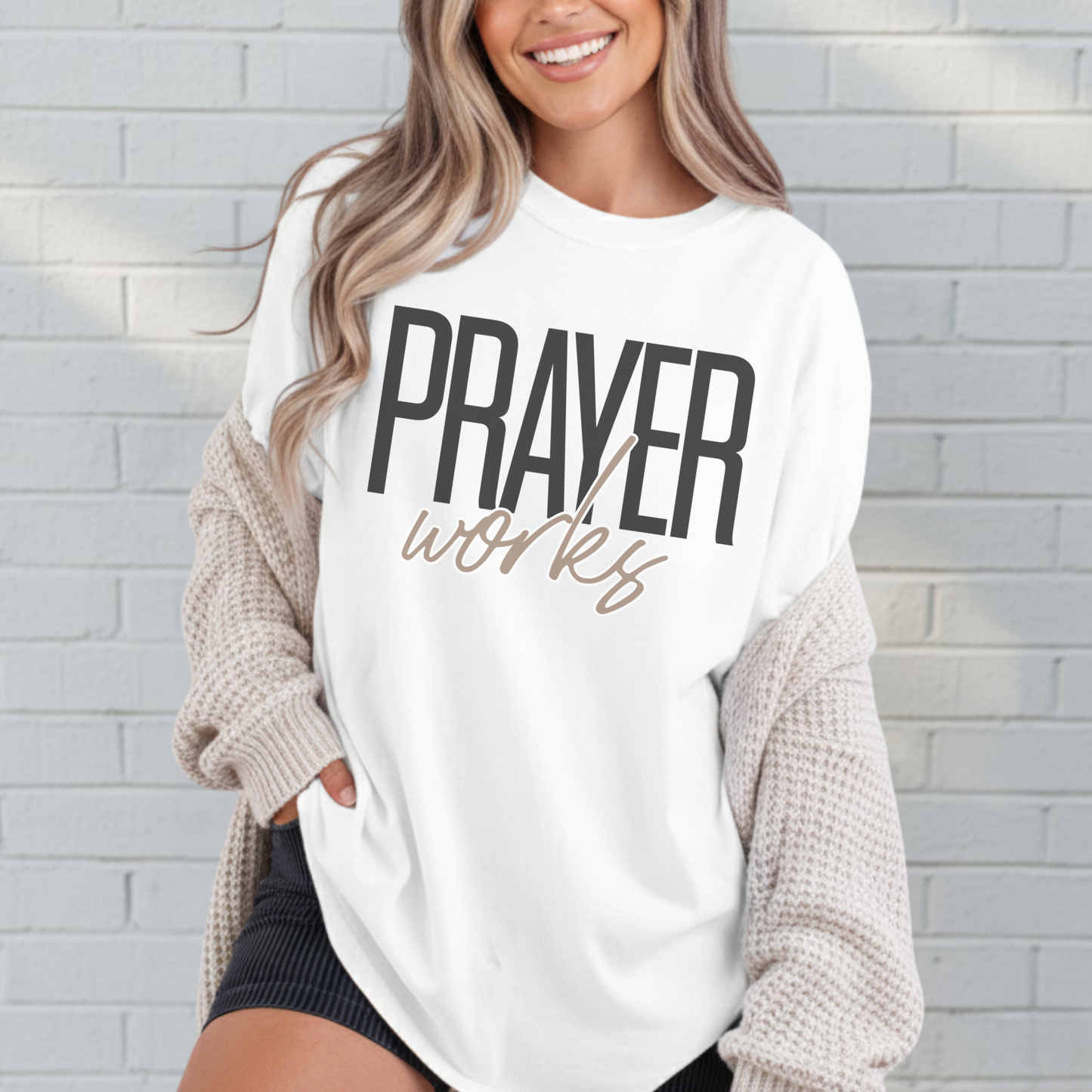 Prayer Works Shirt, Soft Cotton, Inspiration, Church Tee, Christian Faith Wear, Gift