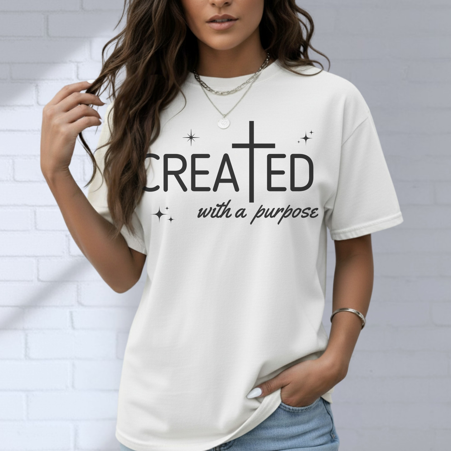 Created With a Purpose Shirt, Graphic Tee, Aesthetic Cross Tee, Faith, Christian T-Shirt, Soft Cotton Shirt