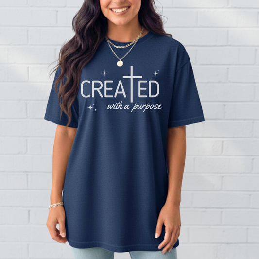 Created With a Purpose Shirt, Graphic Tee, Aesthetic Cross Tee, Faith, Christian T-Shirt, Soft Cotton Shirt