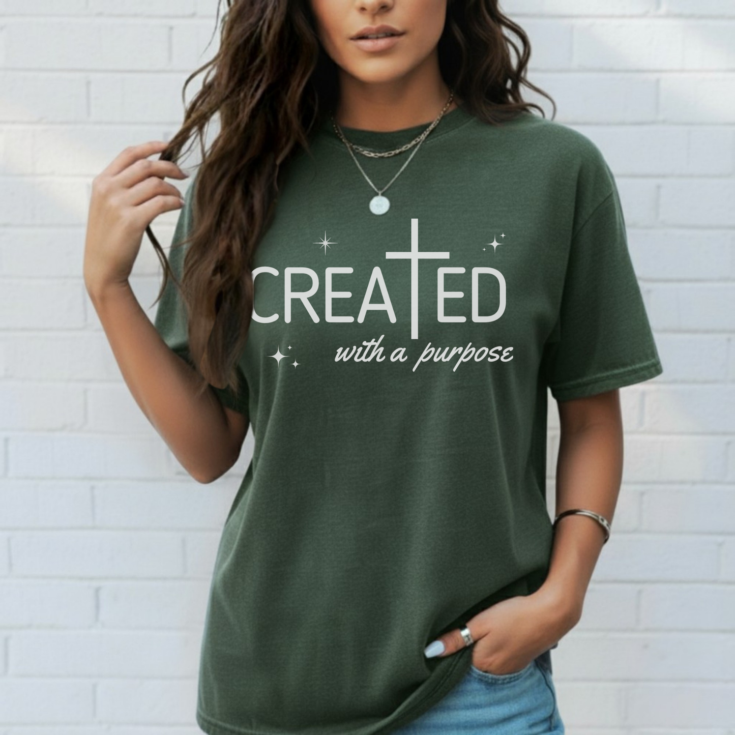 Created With a Purpose Shirt, Graphic Tee, Aesthetic Cross Tee, Faith, Christian T-Shirt, Soft Cotton Shirt
