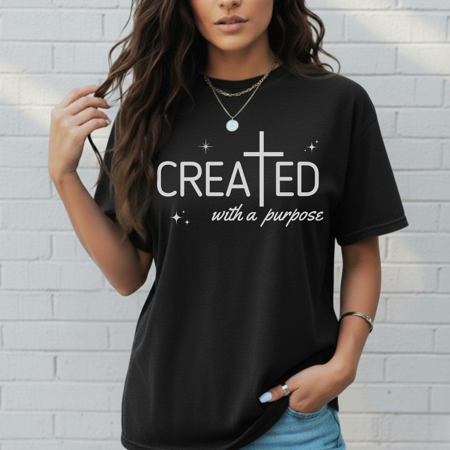 Created With a Purpose Shirt, Graphic Tee, Aesthetic Cross Tee, Faith, Christian T-Shirt, Soft Cotton Shirt