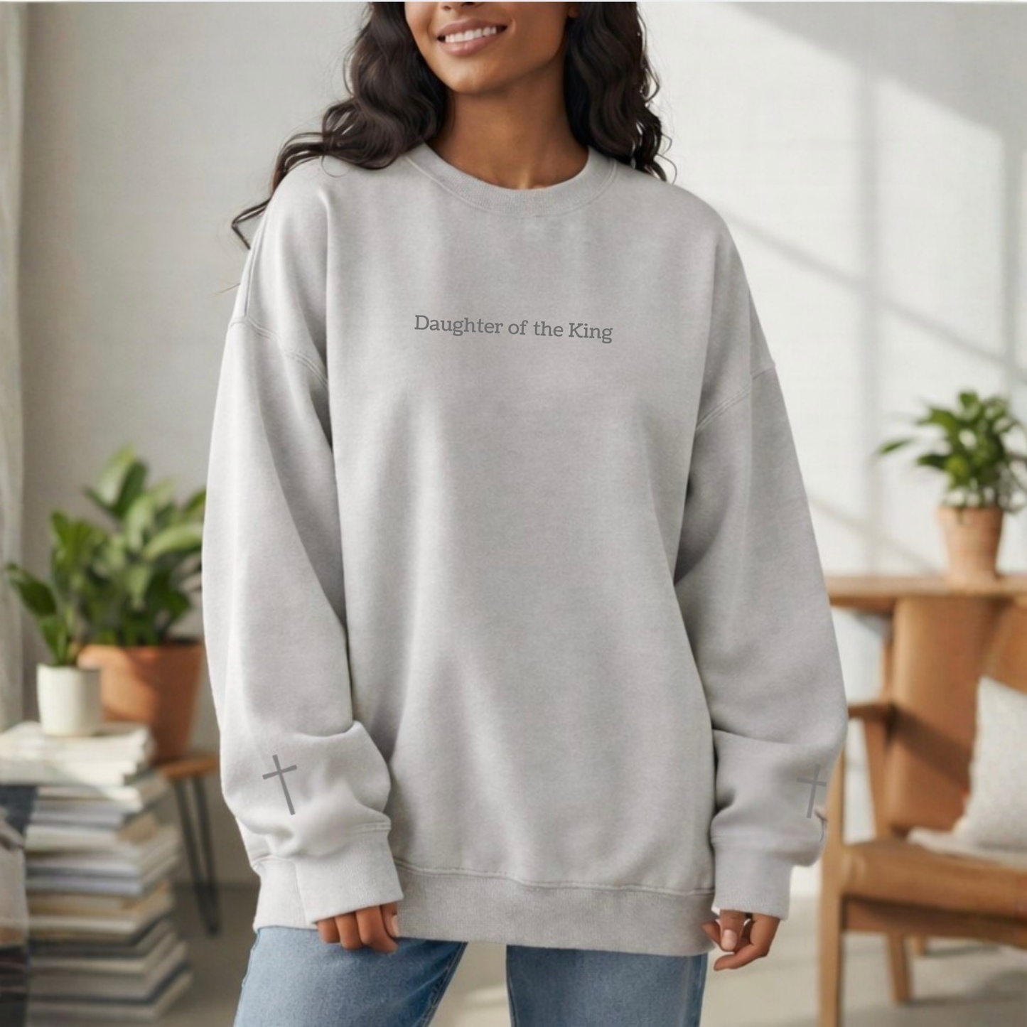 Daughter of the King Crewneck Sweatshirt, Faith-Based Embroidery Sweatshirt, Christian Crewneck