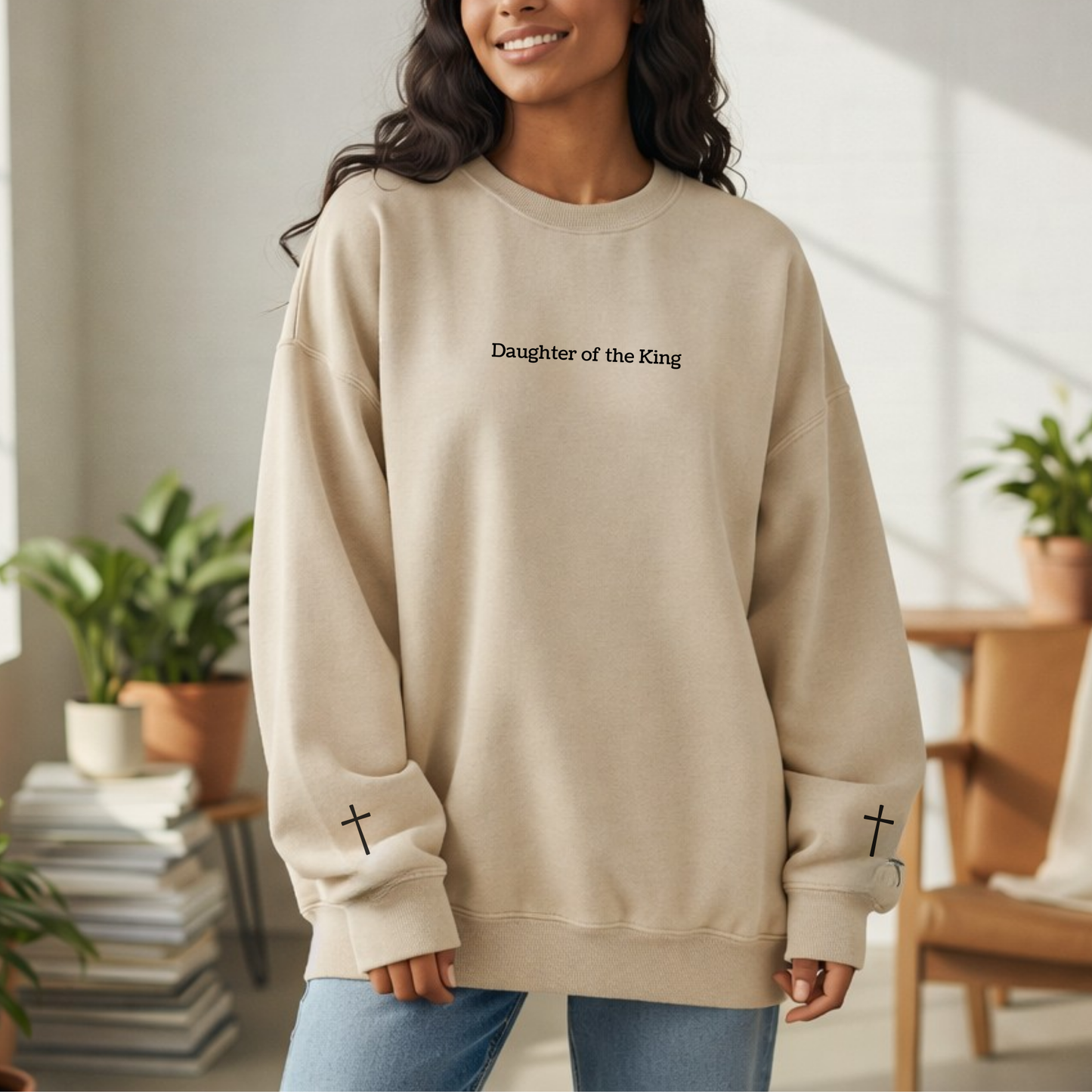 Daughter of the King Crewneck Sweatshirt, Faith-Based Embroidery Sweatshirt, Christian Crewneck