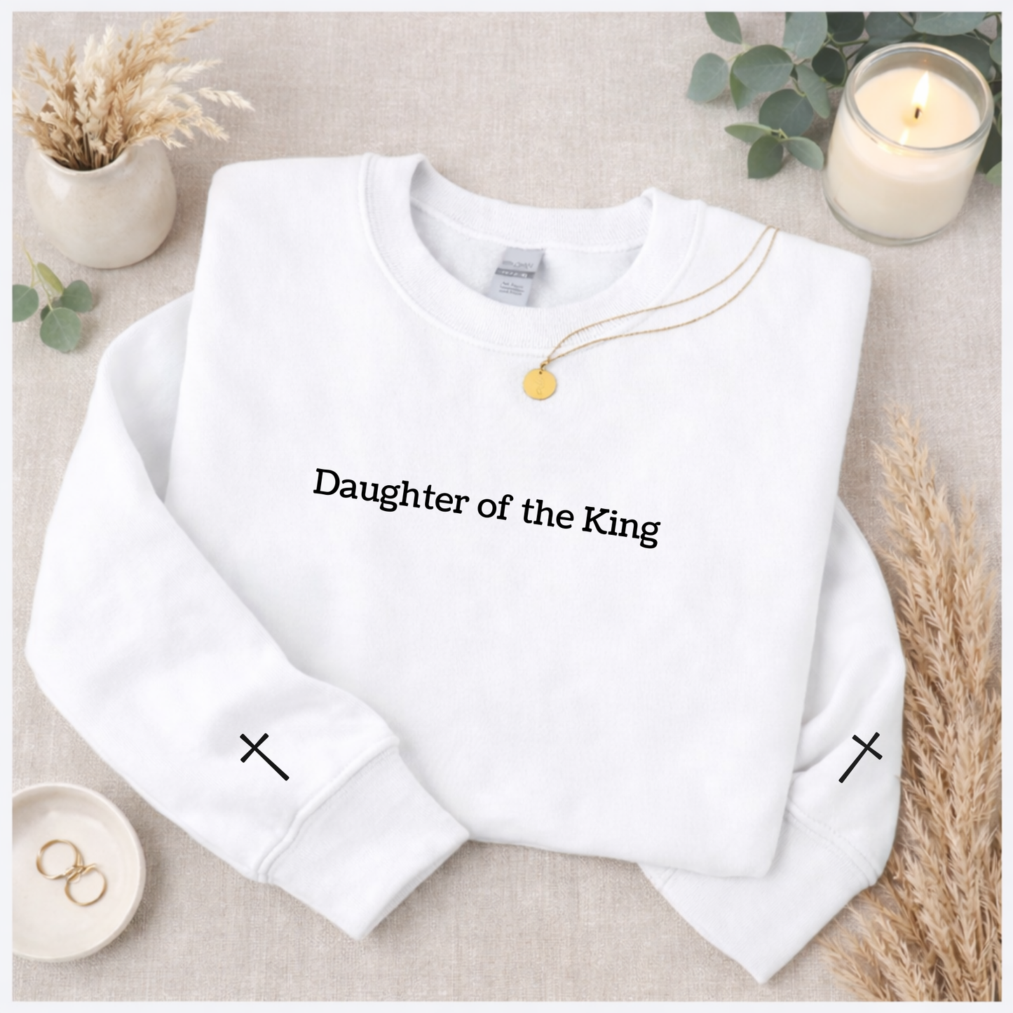 Daughter of the King Crewneck Sweatshirt, Faith-Based Embroidery Sweatshirt, Christian Crewneck