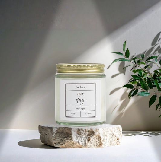 New Day Jar Candle – Encouragement Gift Candle, Coconut Apricot Wax, Inspirational Jar Candle, Comfort Gift for Friend, Faith Based Home Decor