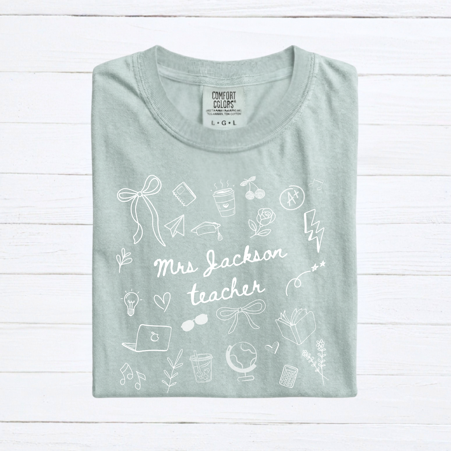 Personalized Teacher Name Doodle Shirt, Comfort Colors Teacher Tshirt, Matching Teacher Team Tees, Back to School Shirt, Homeschool Teacher, Gift for Teacher - Staggs Styles Co