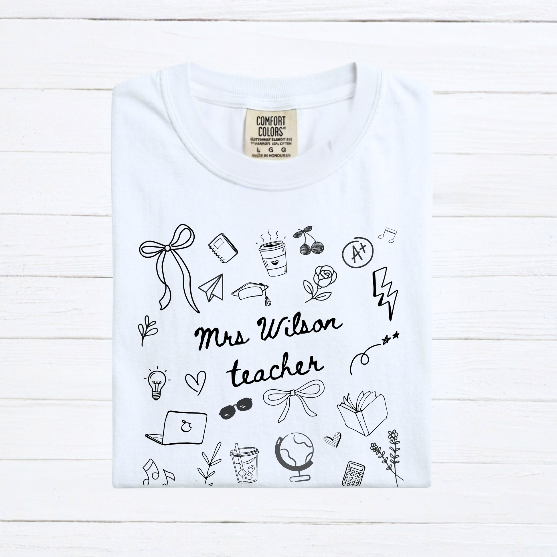 Personalized Teacher Name Doodle Shirt, Comfort Colors Teacher Tshirt, Matching Teacher Team Tees, Back to School Shirt, Homeschool Teacher, Gift for Teacher - Staggs Styles Co