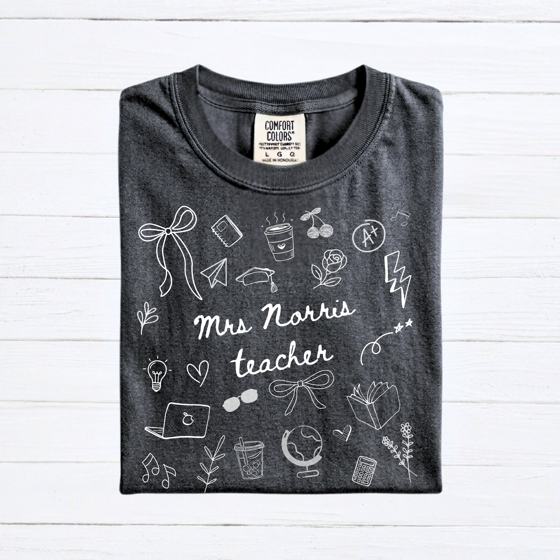 Personalized Teacher Name Doodle Shirt, Comfort Colors Teacher Tshirt, Matching Teacher Team Tees, Back to School Shirt, Homeschool Teacher, Gift for Teacher - Staggs Styles Co