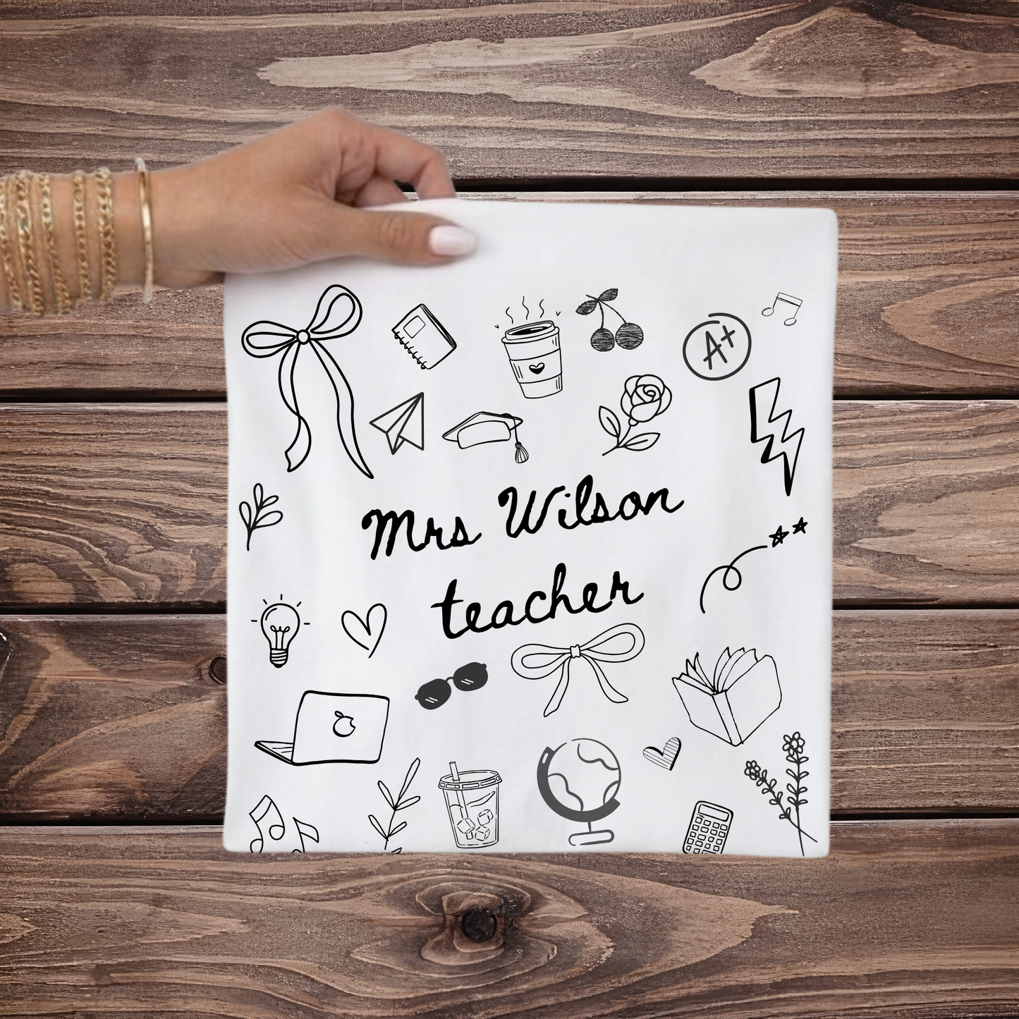 Personalized Teacher Name Doodle Shirt, Comfort Colors Teacher Tshirt, Matching Teacher Team Tees, Back to School Shirt, Homeschool Teacher, Gift for Teacher - Staggs Styles Co