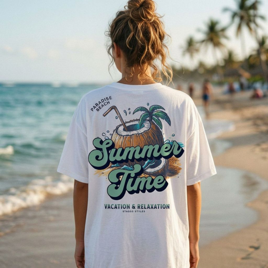 Summertime Shirt, Coconut Palm Vacation & Relaxation Graphic Vintage Tee