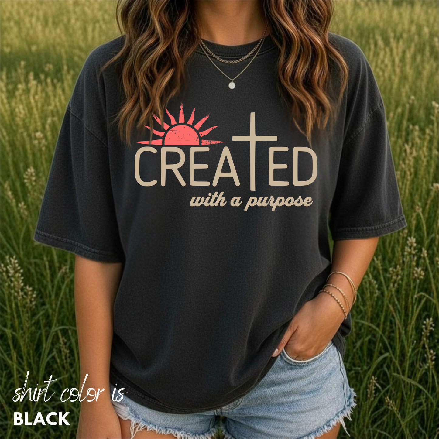 Created With a Purpose Shirt, Faith-based Graphic Tee, Aesthetic Cross Tee, Christian T-Shirt, Soft Cotton Shirt