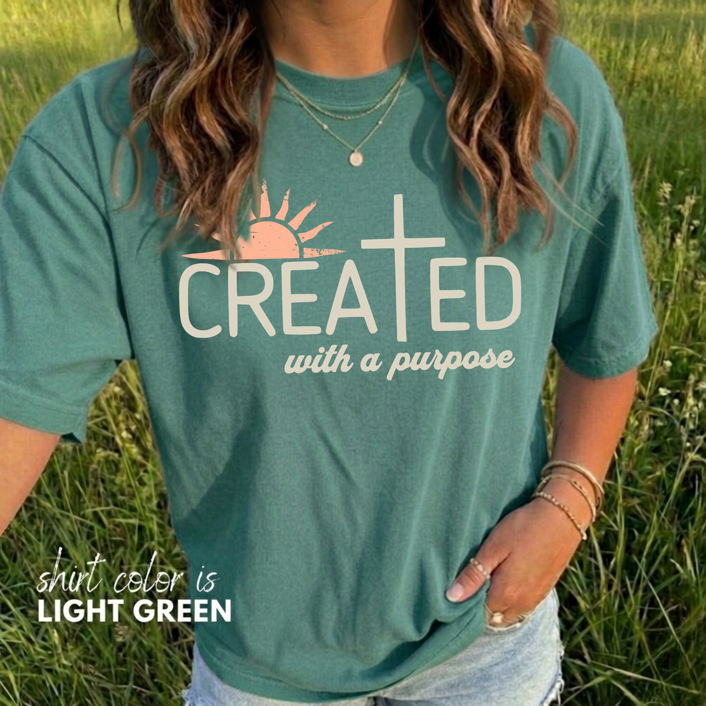 Created With a Purpose Shirt, Faith-based Graphic Tee, Aesthetic Cross Tee, Christian T-Shirt, Soft Cotton Shirt