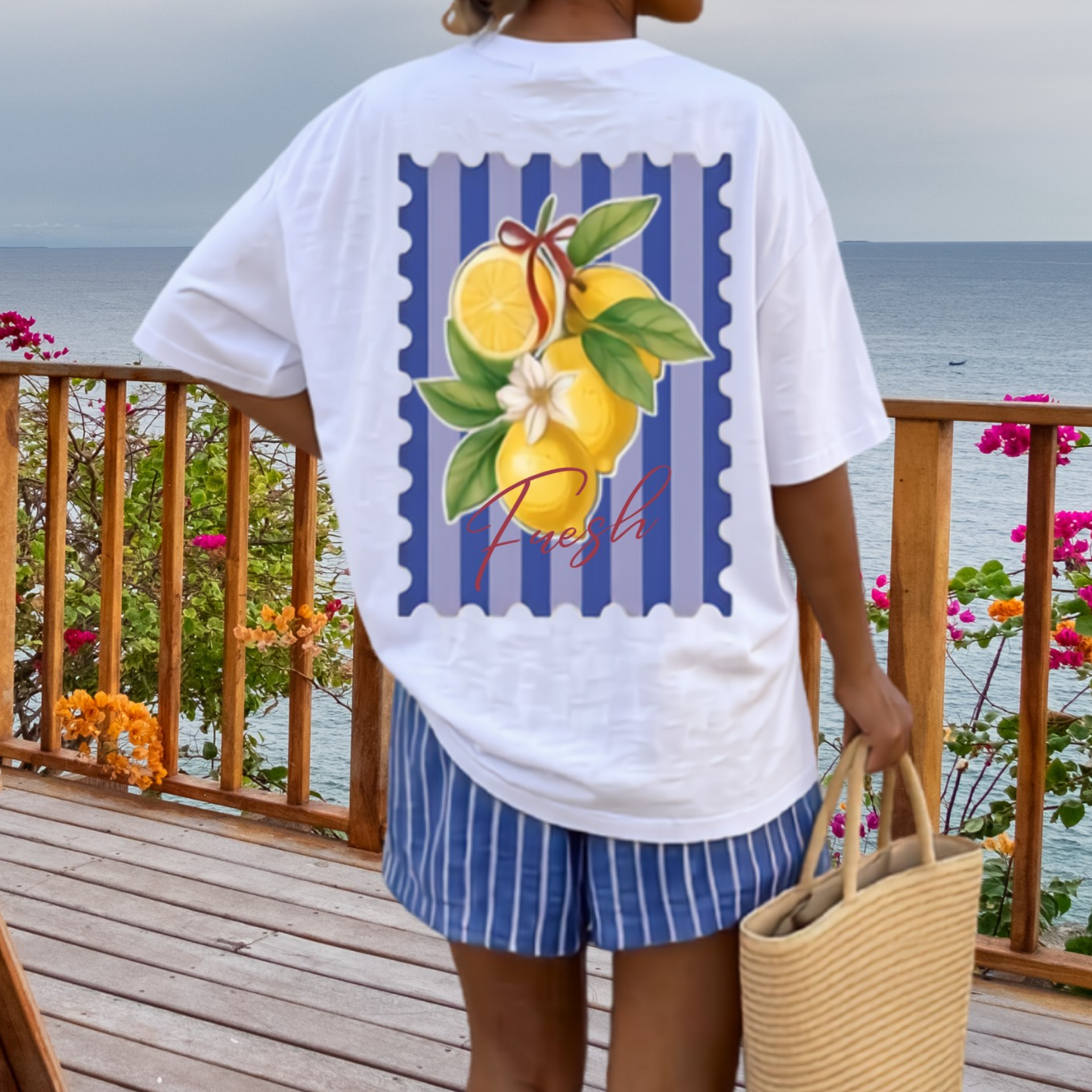 Lemon Postage-Stamp T-Shirt | Bright Citrus Graphic Tee