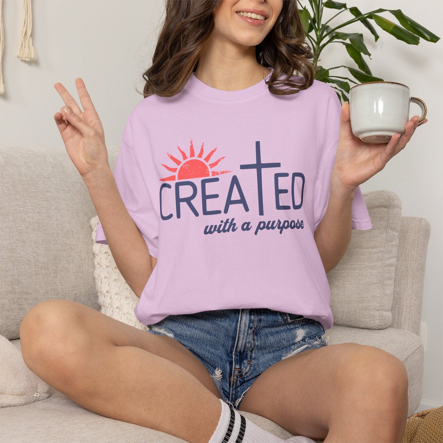 Created With a Purpose Shirt, Faith-based Graphic Tee, Aesthetic Cross Tee, Christian T-Shirt, Soft Cotton Shirt