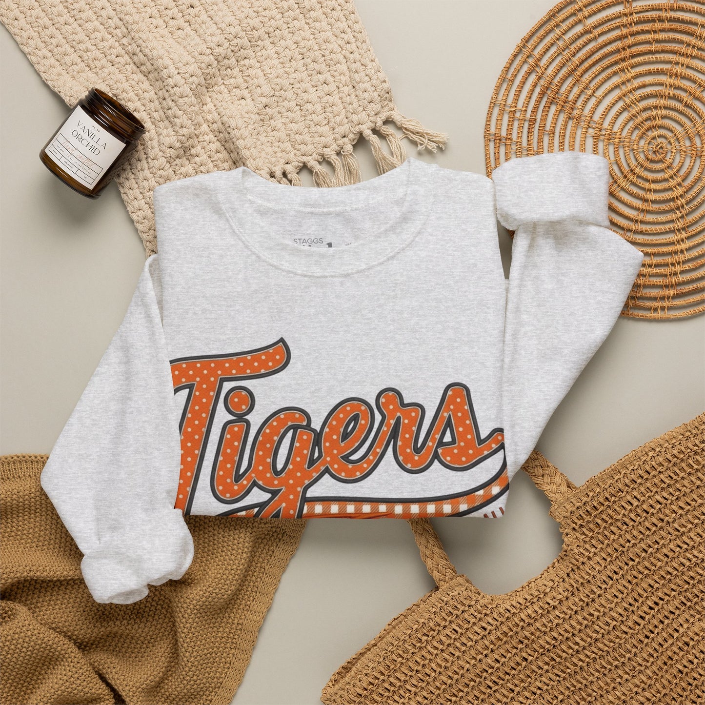 Tigers Football Crewneck Sweatshirt | Retro Game Day Mama & School Spirit Pullover | Orange