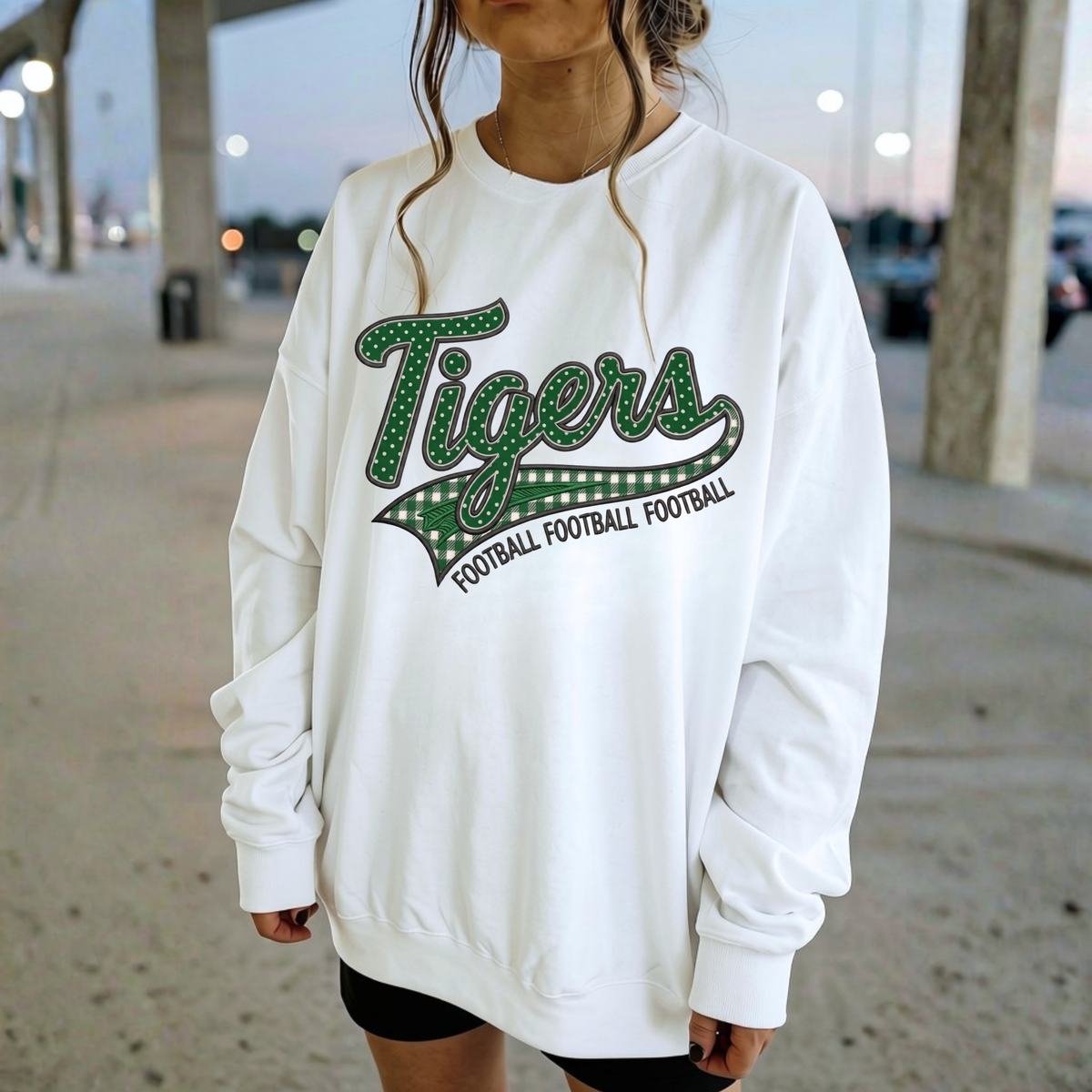 Tigers Football Crewneck Sweatshirt | Retro Game Day Mama & School Spirit Pullover | Green
