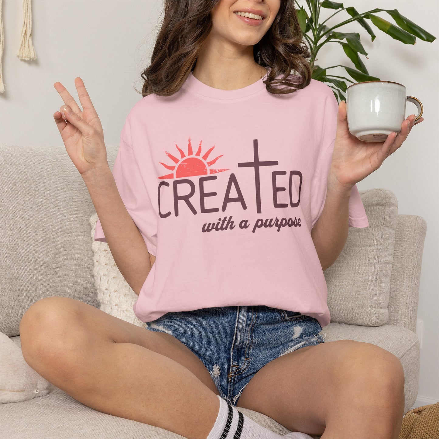 Created With a Purpose Shirt, Faith-based Graphic Tee, Aesthetic Cross Tee, Christian T-Shirt, Soft Cotton Shirt