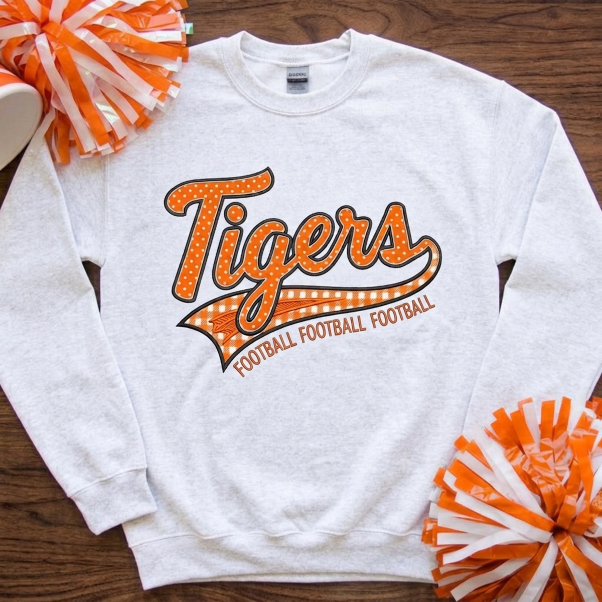 Tigers Football Crewneck Sweatshirt | Retro Game Day Mama & School Spirit Pullover | Orange