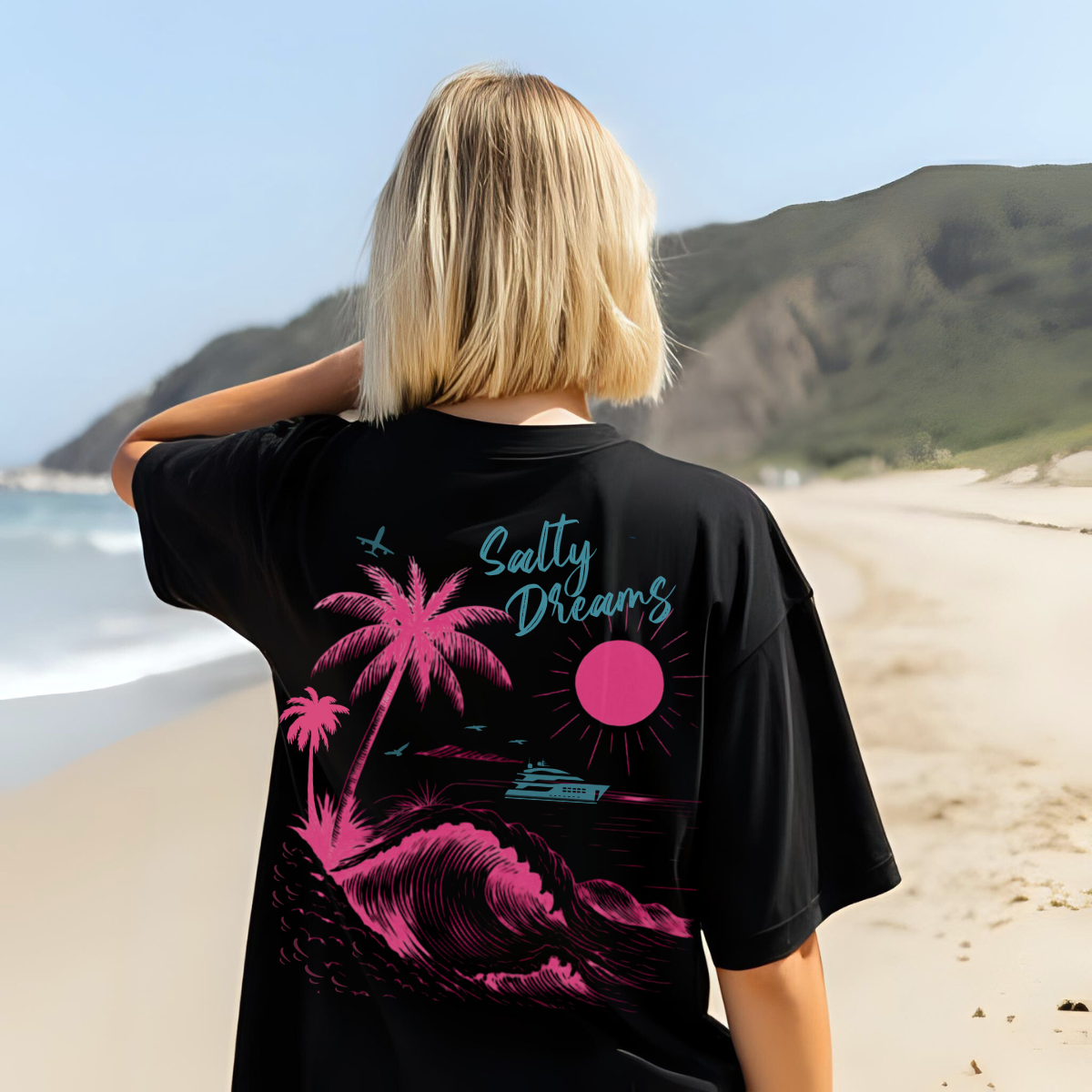 Salty Dreams Shirt, Summer, Ocean, Beach, Dolphin, Palm Tree, Vacation Tee