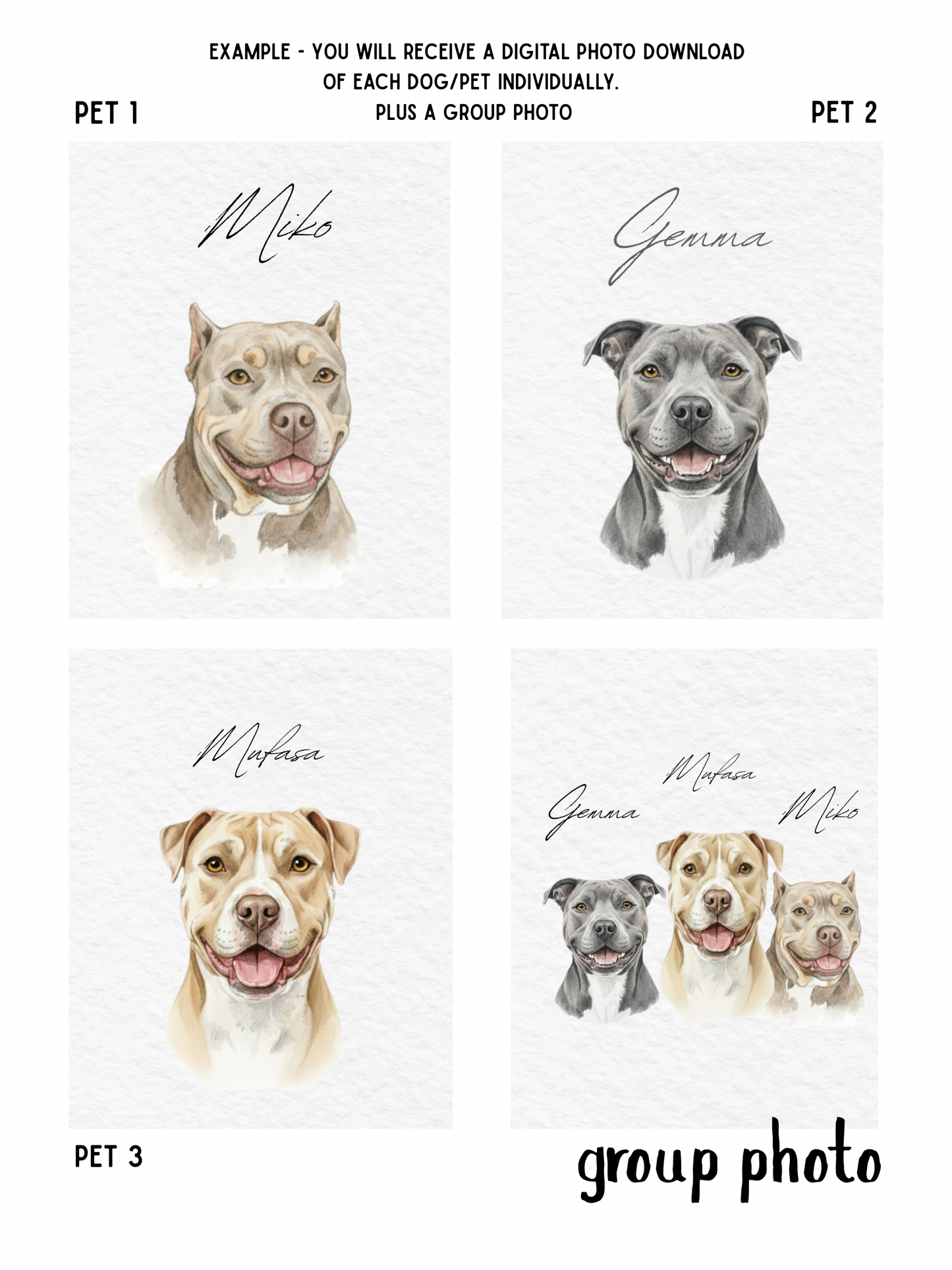 Custom Pet Portraits, Your Pet Sketch, Personalized Digital Dog Portraits, Personalized Pitbull, Bully, Pittie, Dog Portrait, Watercolor Pet Painting, Pet Memorial Art - Staggs Styles Co