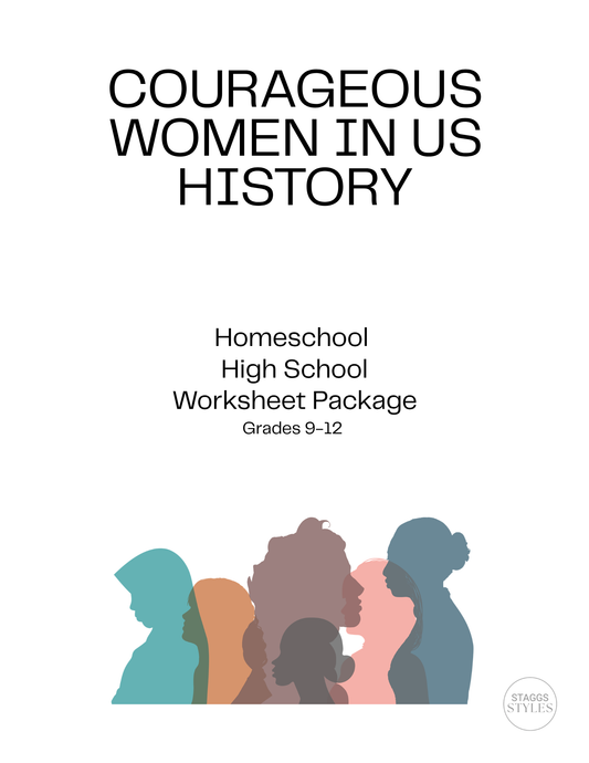 Courageous Women in US History, High School Homeschool Worksheet Package - Staggs Styles Co