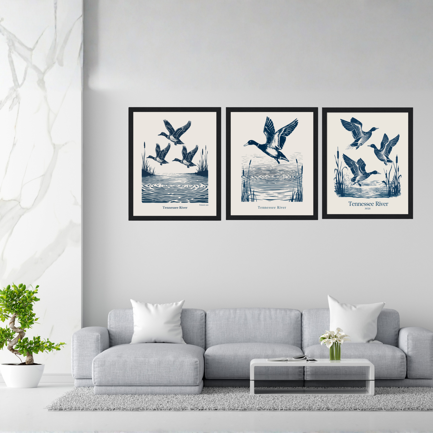 Set of 3 Vintage Tennessee River Duck Framed Prints