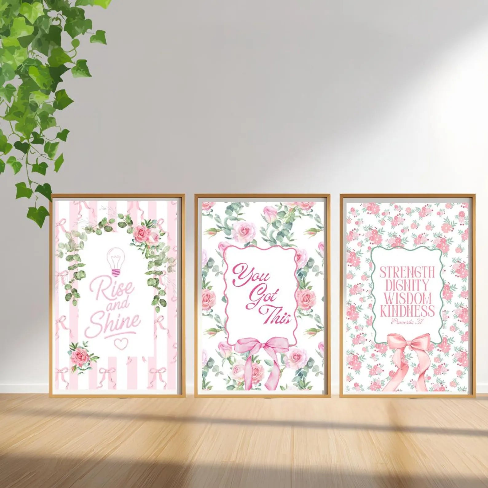 Christian Girl Pink Bows, Set of 3, College Dorm Room Decor, Teenage Girl Gift, Bible Verse, Proverbs 31, Floral, Preppy, Coquette, Faith - Staggs Styles Co