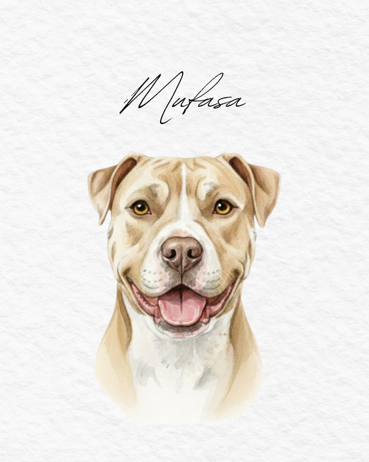 Custom Pet Portraits, Your Pet Sketch, Personalized Digital Dog Portraits, Personalized Pitbull, Bully, Pittie, Dog Portrait, Watercolor Pet Painting, Pet Memorial Art