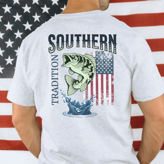 Fishing Southern Tradition Shirt, Bass Fish, US Flag, Beefy-T, Tall Sizes, (08)